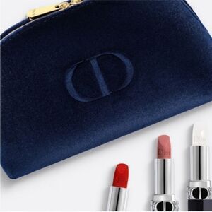 DIOR NEW Trousse Pouch Make Up Bag Navy Blue Velvet CD Logo Gold Zipper Trim